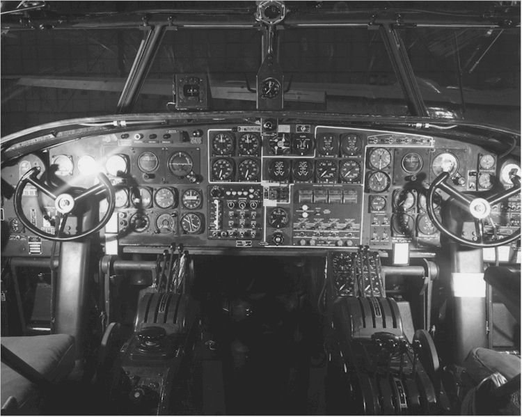 Cockpit and instrument panel of a B-32 Dominator bomber, date unknown