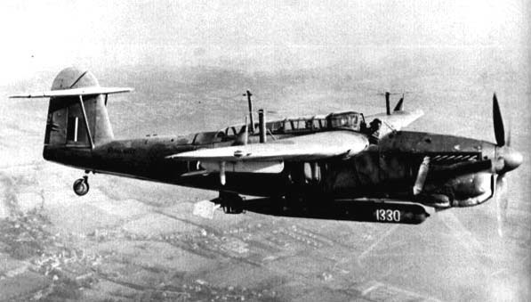 Barracuda in flight, carrying a 46cm torpedo, circa early 1941-1943