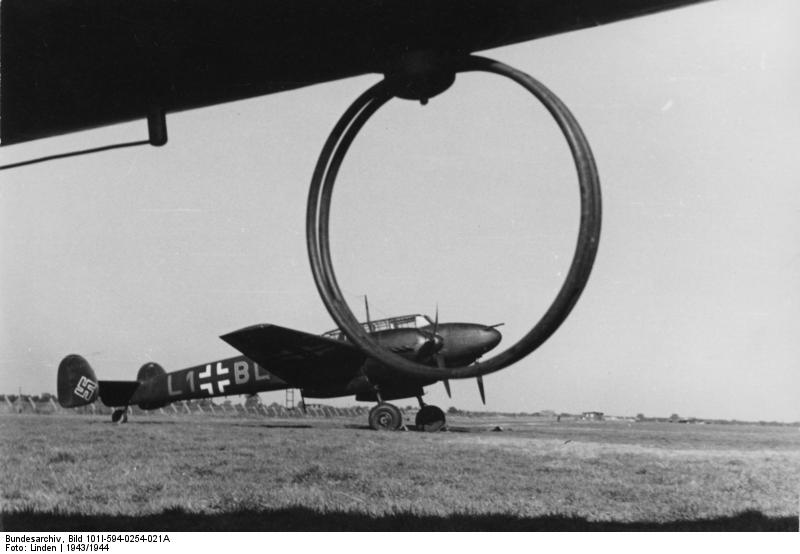 German Bf 110 night fighter of Nachtjagdgeschwader 3 (Night Fighter Wing 3) at rest in Western Europe, 1943-1944
