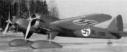 Finnish Air Force Blenheim aircraft on a frozen lake, Finland, circa late 1939