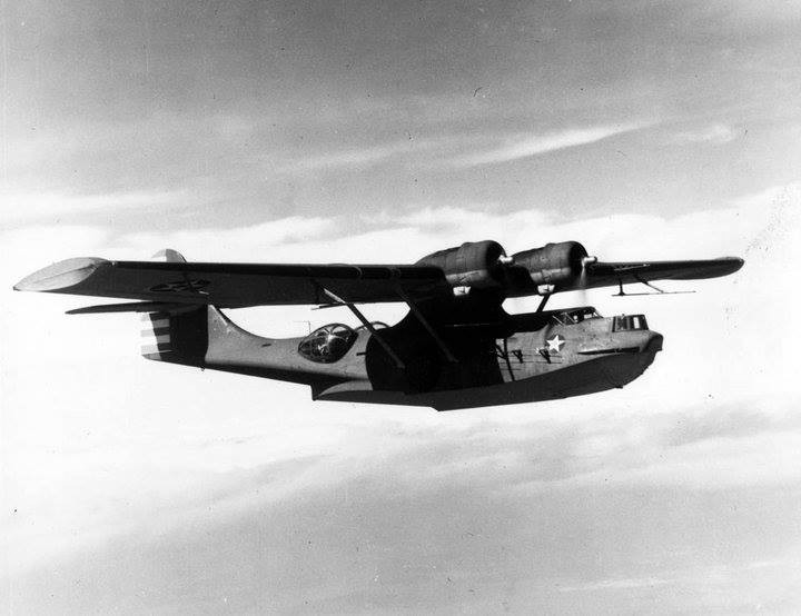 PBY-5A in flight near Naval Air Station Patuxent River, Maryland, United States, 8 Mar 1942; note radar antennae under wings