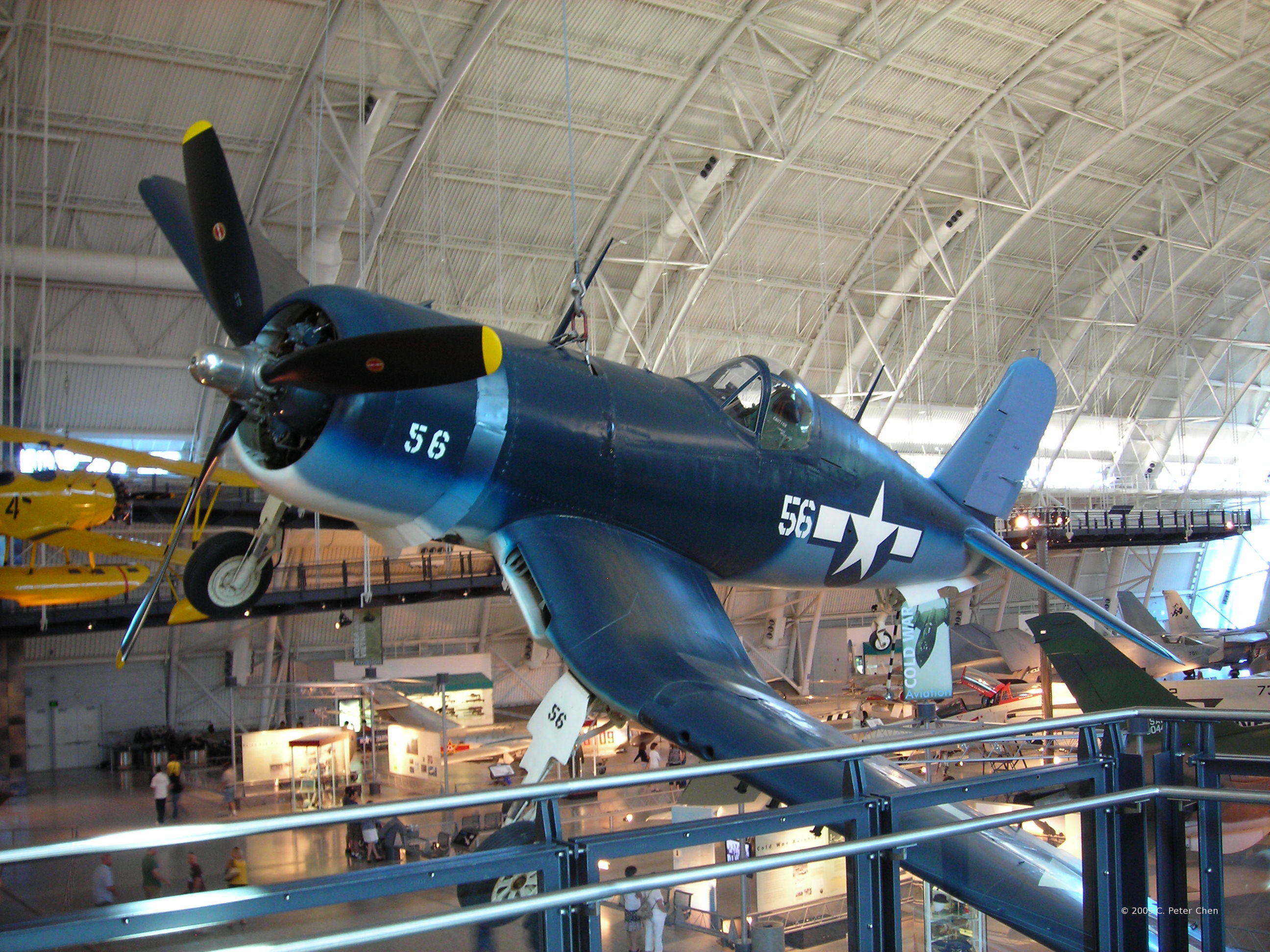 F4U Corsair fighter on display at the Smithsonian Air and Space Museum Udvar-Hazy Center, Chantilly, Virginia, United States, 26 Apr 2009, photo 1 of 2