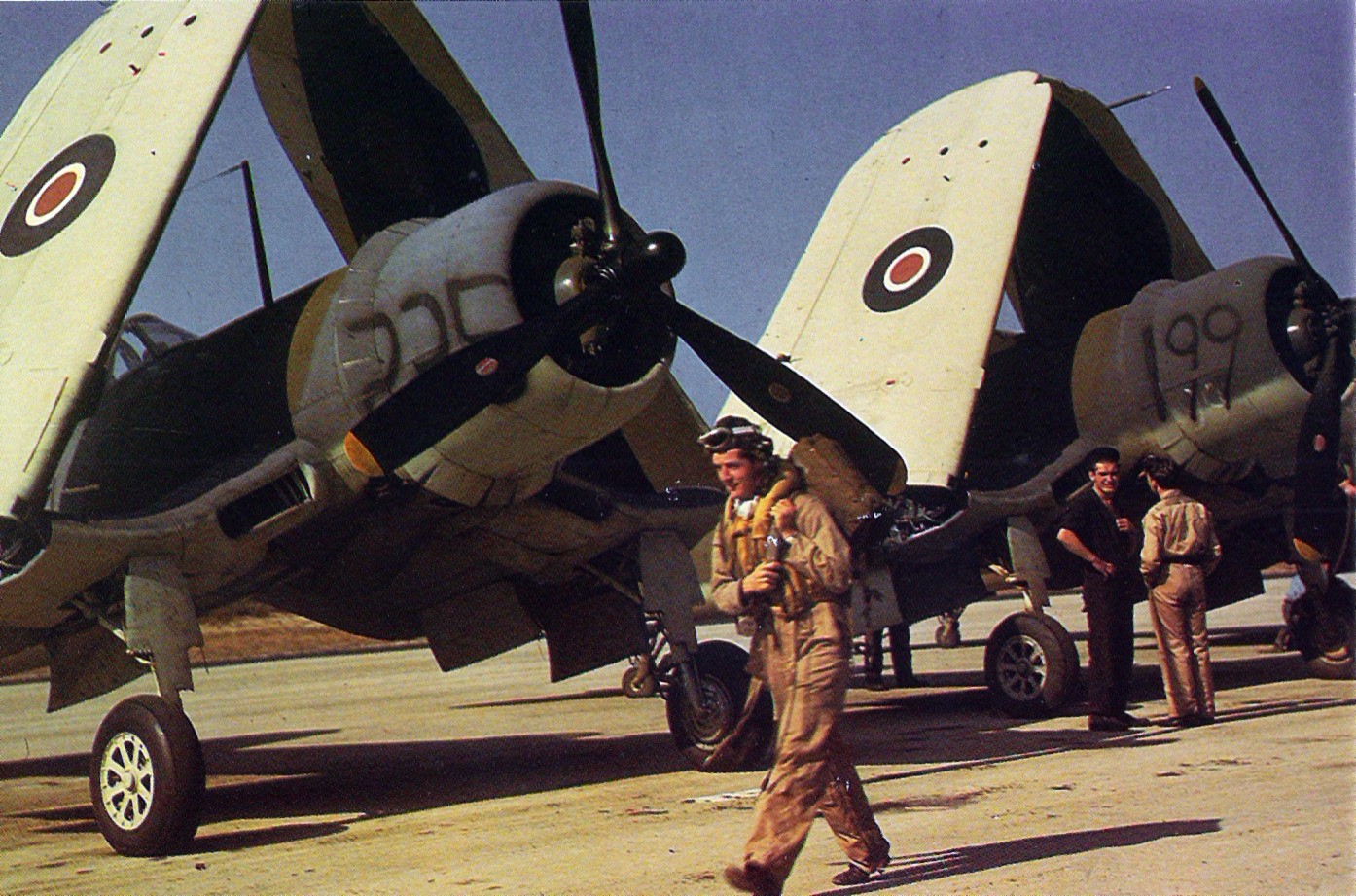 British Royal Navy Corsair Mk I fighters at Naval Air Station Quonset Point, Rhode Island, United States, 1943
