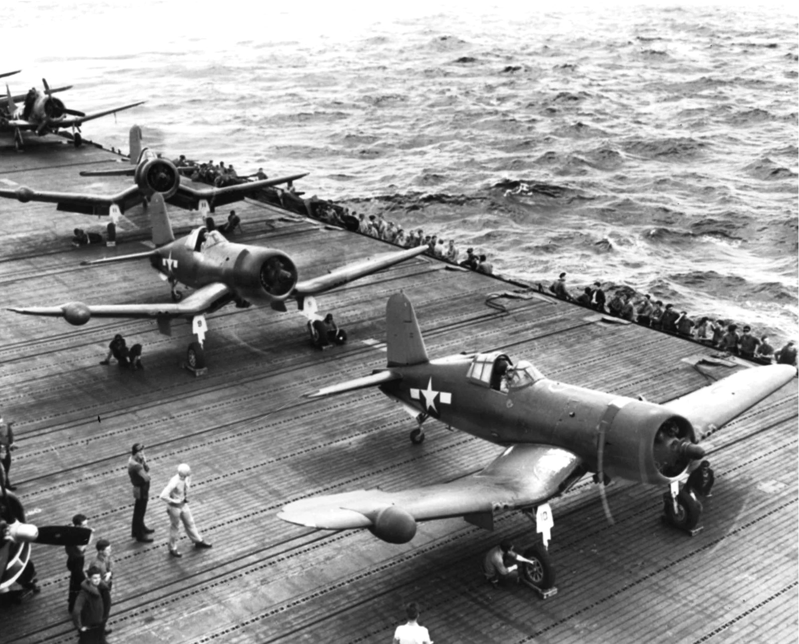 F4U-2 Corsair fighters of US Navy squadron VF(N)-101 aboard USS Intrepid, Central Pacific, early 1944