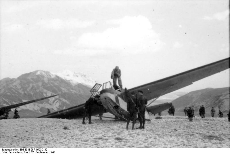 German glider troops gathering near DFS 230 C-1 gliders, Gran Sasso, Italy, 12 Sep 1943