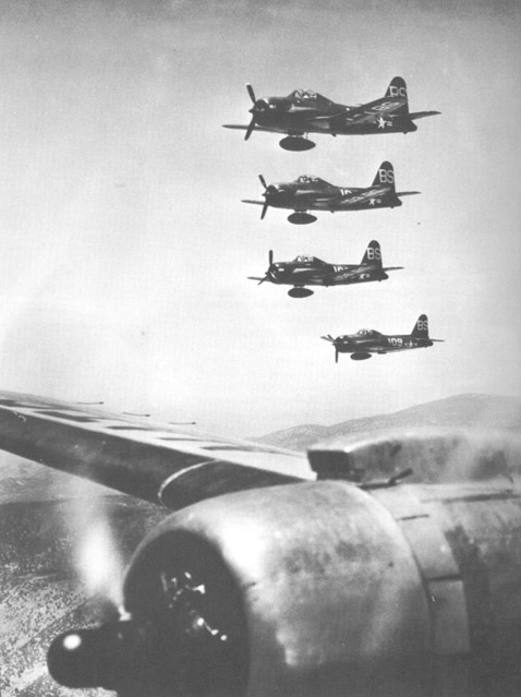 FR-1 Fireball fighters of US Navy squadron VF-1E in fight, 1947