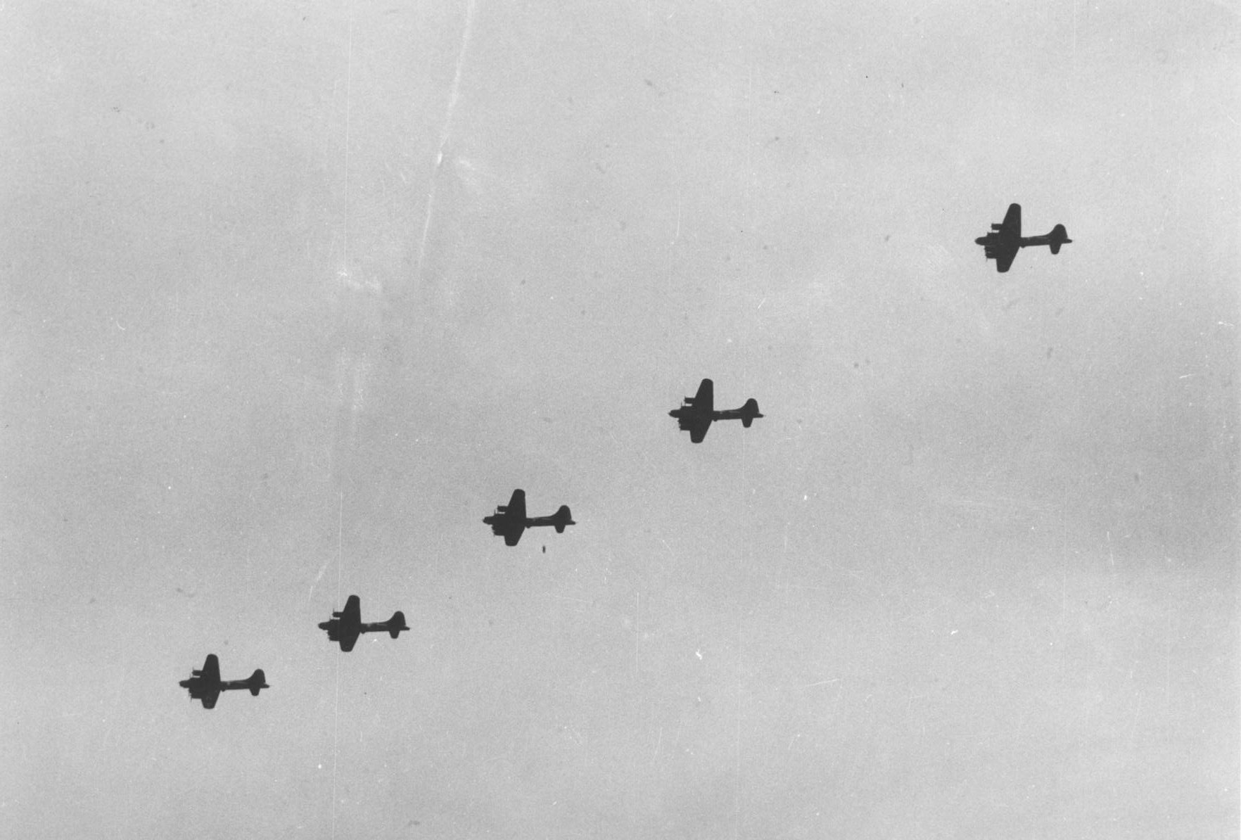Six B-17E bombers, the entire heavy bombing strength of the US 5th Air Force at the time, took off for a raid on Rabaul, New Britain, Solomon Islands, 1942