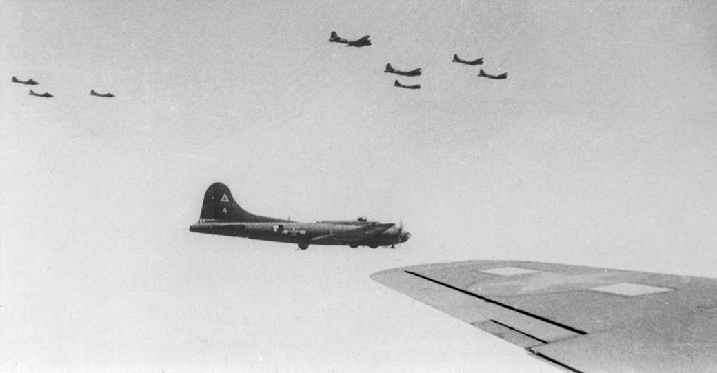 B-17 Flying Fortress bomber of 97th Bomb Group by US 414th Bomb Squadron in flight, 1943-1945