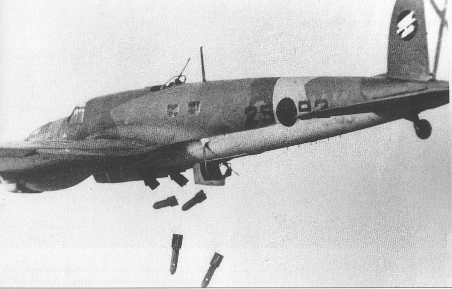 He 111 E-1 bomber of KG 88 dropping bombs, Spain, 1938