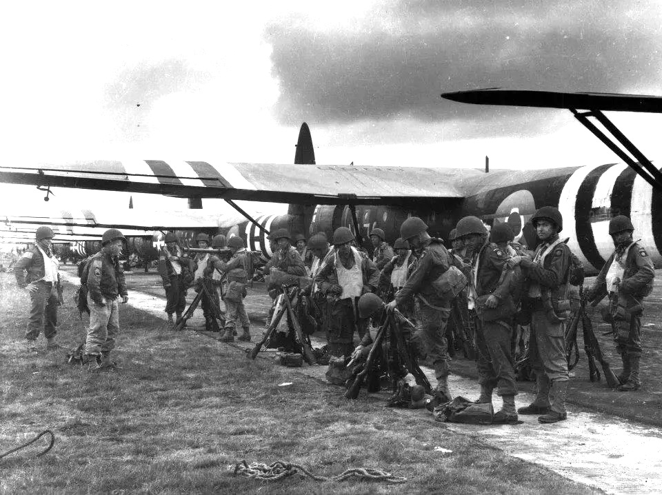 US troops preparing to board Horsa gliders for Normandy, France assault, England, United Kingdom, Jun 1944, photo 1 of 2