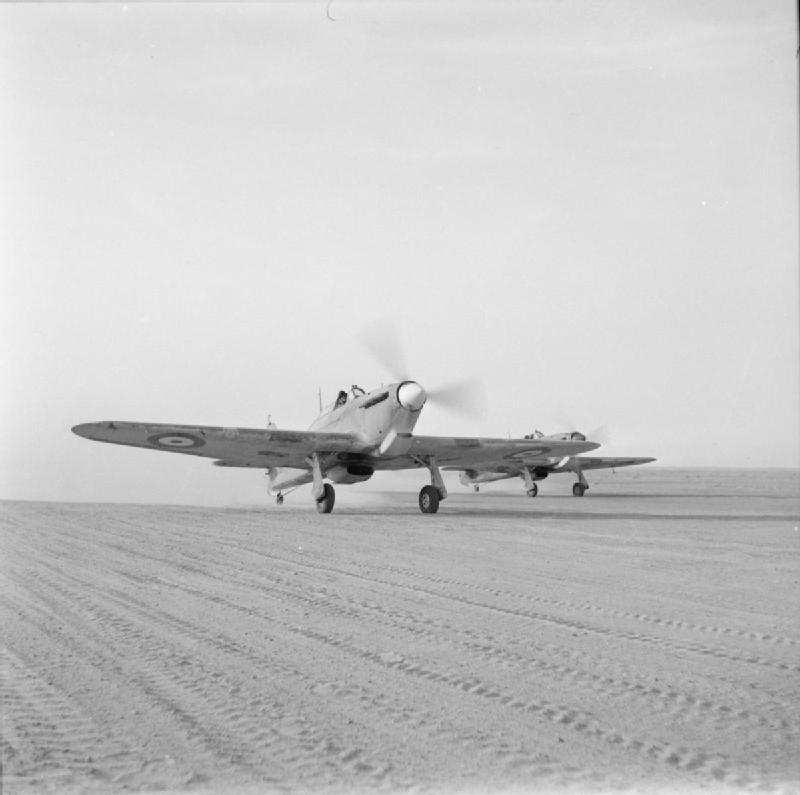Hurricane fighters of British No. 237 (Rhodesian) Squadron RAF in the Middle East, 12 May 1942