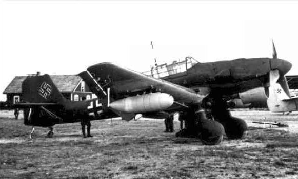 German Ju 87R Stuka dive bomber at rest, Pori Airfield, Finland, summer 1941