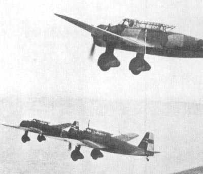 Three Ki-30 aircraft in flight, circa 1940s