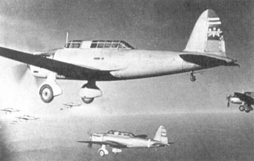 Ki-32 aircraft flying in formation, circa late 1930s