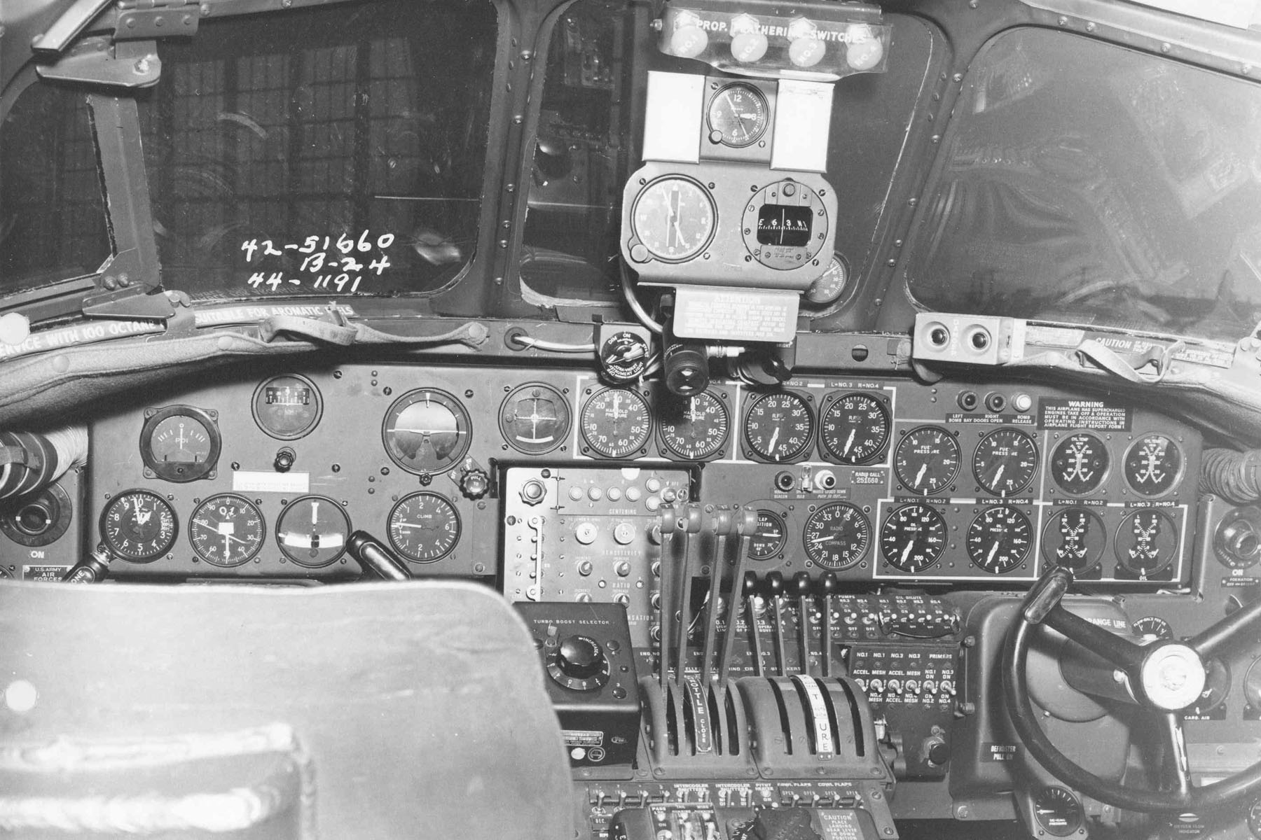 Cockpit of a B-24J Liberator bomber, date unknown