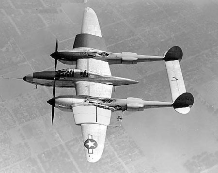 P-38E Lightning aircraft with experimental wings, southern California, United States, 1943
