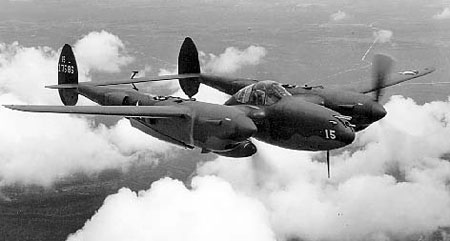 P-38F-1-LO Lightning aircraft in flight, 1942