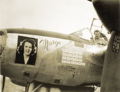 USAAF Major Richard Bong in his P-38 Lightning aircraft 'Marge', date unknown, photo 2 of 2