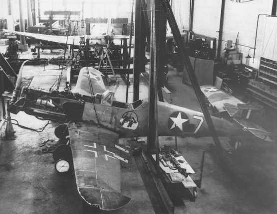 German Bf 109G fighter 'Irmgard', captured by British forces in Tunisia, became an USAAF structural test aircraft at Wright Field, Ohio, United States; early 1944