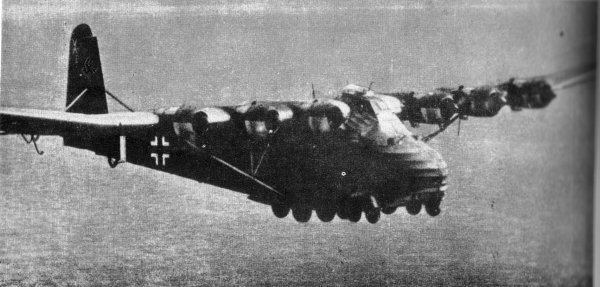 Me 323 Gigant heavy transport in flight, circa 1940s