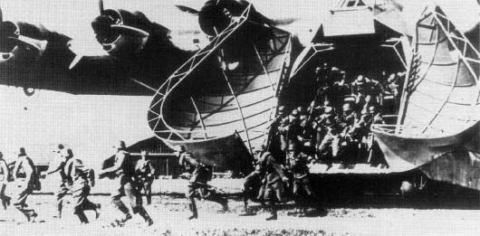German soldiers simulating an airborne assault from a Me 323 Gigant aircraft, date unknown
