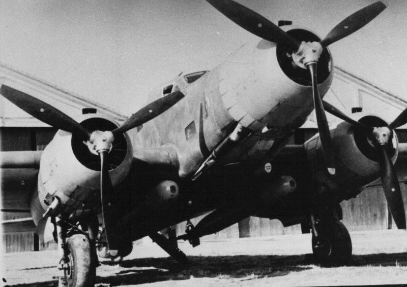 Front quarter view of SM.84 bomber at rest, date unknown