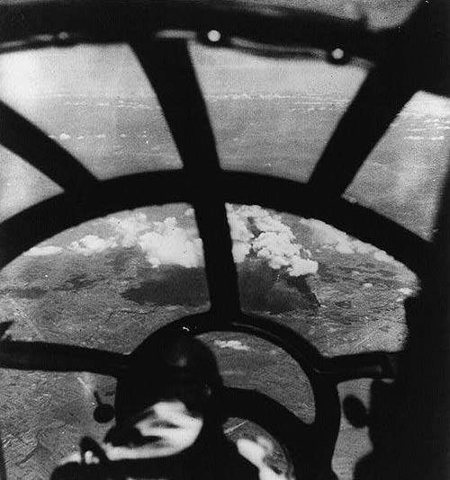 B-29 bomber attacking Japanese-controlled industrial targets in China, possibly Anshan Ironworks or Showa Steelworks in Liaoning Province, China, date unknown