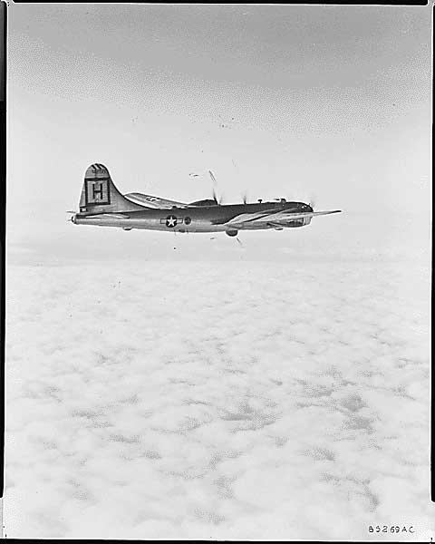 Superfortress flying above clouds, Korea, Jan 1951