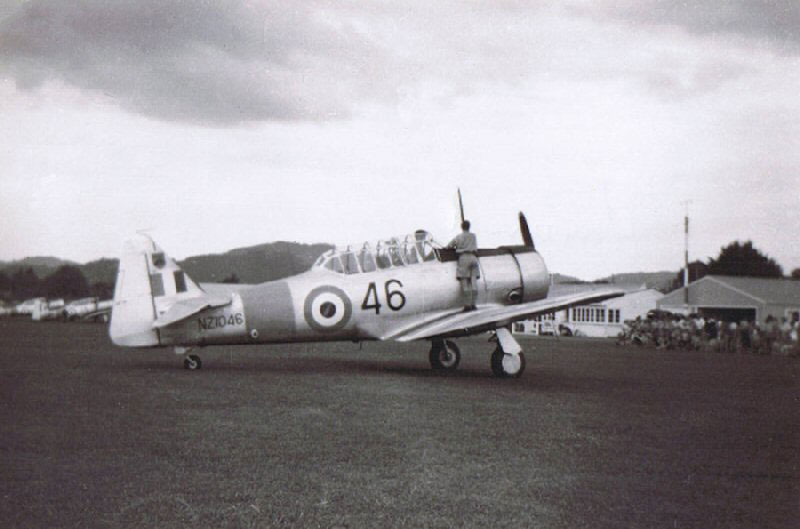 RNZAF Harvard aircraft at Onerahi Aerodrome, Near Whangarei, New Zealand, 1961