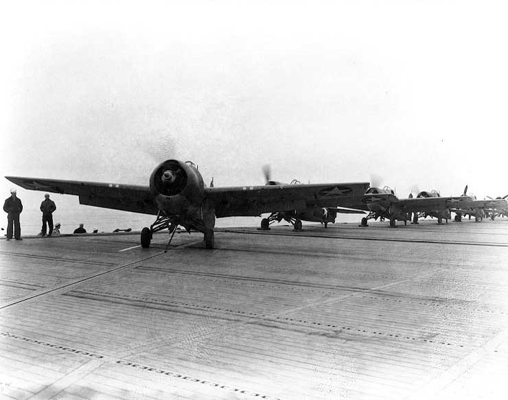 F4F-4 Wildcat on the catapult of Long Island, 17 Jun 1942