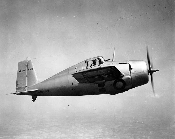 XF4F-3 prototype Wildcat in flight, Apr 1939