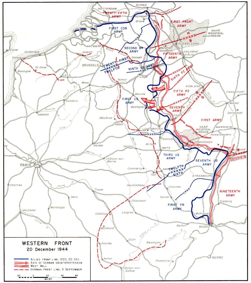 Map depicting the western front of the European War, 20 Dec 1944
