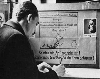 German propaganda at the voting booth urging Austrians to vote for the annexation, 10 Apr 1938
