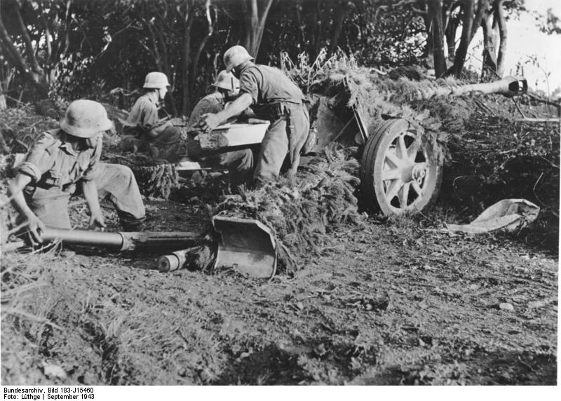 German PaK 40 gun near Salerno, Italy, late Sep 1943