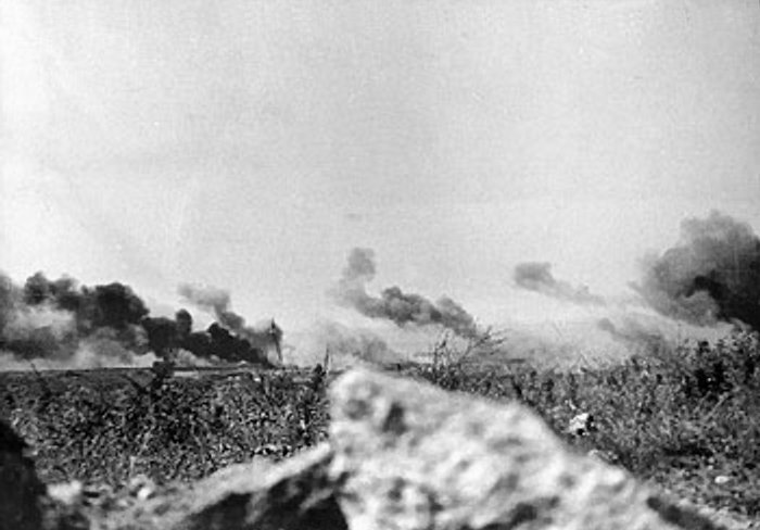 Palls of smoke rising above the countryside, Crete, Greece, late May 1941