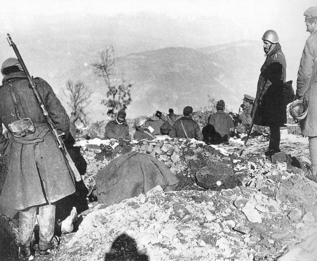 Greek troops digging trenches in the Eleas-Kalama sector of northern Greece, Mar 1939
