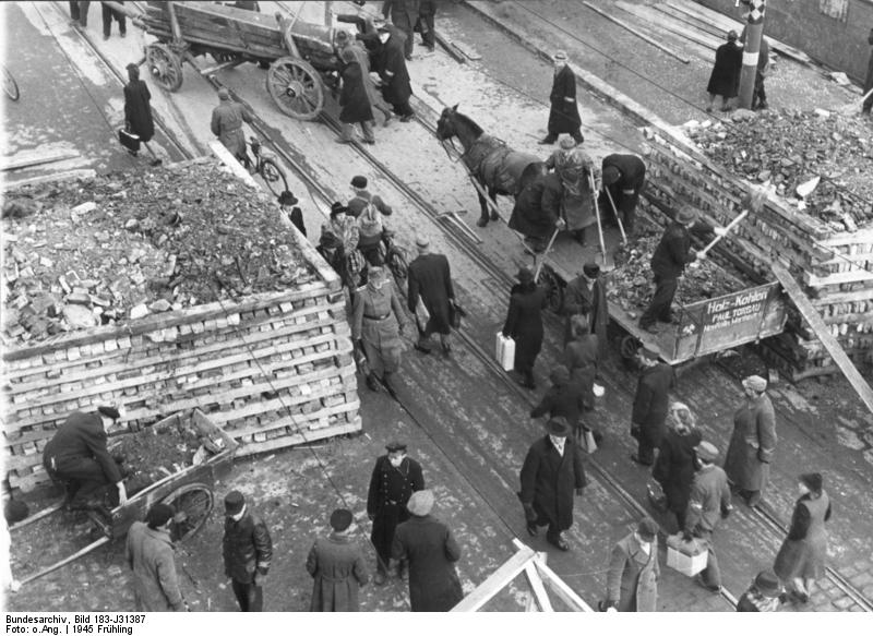 German civilians building a roadblock near the Hermannstraße S-Bahn station, Berlin, Germany, 10 Mar 1945, photo 6 of 6