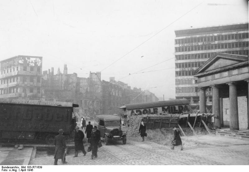 Roadblocks at Potsdamer Platz, Berlin, Germany, early Apr 1945