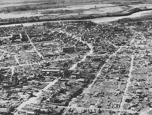 Maebashi, Japan after American aerial bombing, 1945