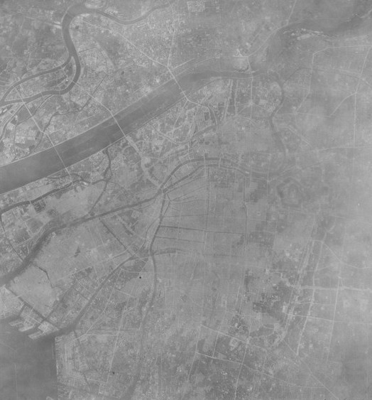 Aerial view of Osaka, Japan, circa mid 1945