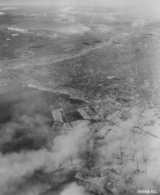 Aerial view of Tokyo, Japan after the 9 Mar 1945 raid, circa 10-15 Mar 1945; photo 1 of 3