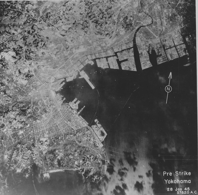 Aerial view of Yokohama, Japan, 28 Jan 1945