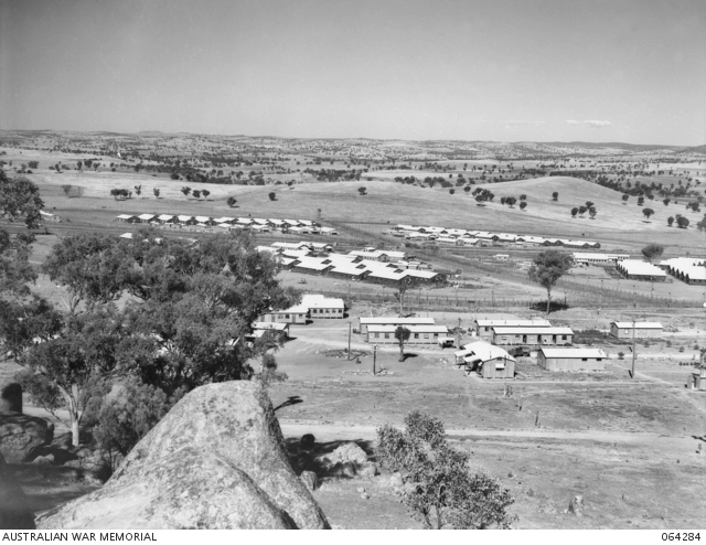 Aerial view of No. 12 Prisoner of War compound near Cowra, NSW, Australia, circa 1944