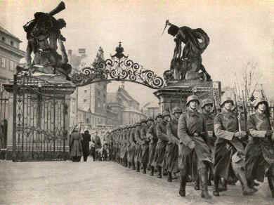 German troops marching on Prague Castle grounds, Prague, Czechoslovakia, 16 Mar 1939, photo 2 of 2