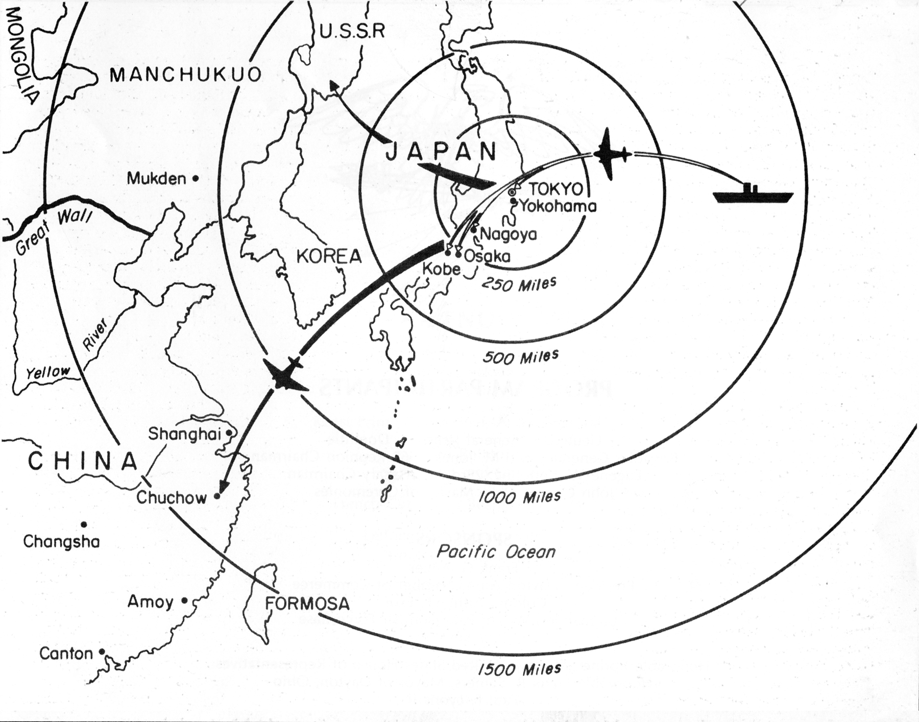 US Air Force map showing Doolittle Raid targets and planned landing fields, 2 of 2