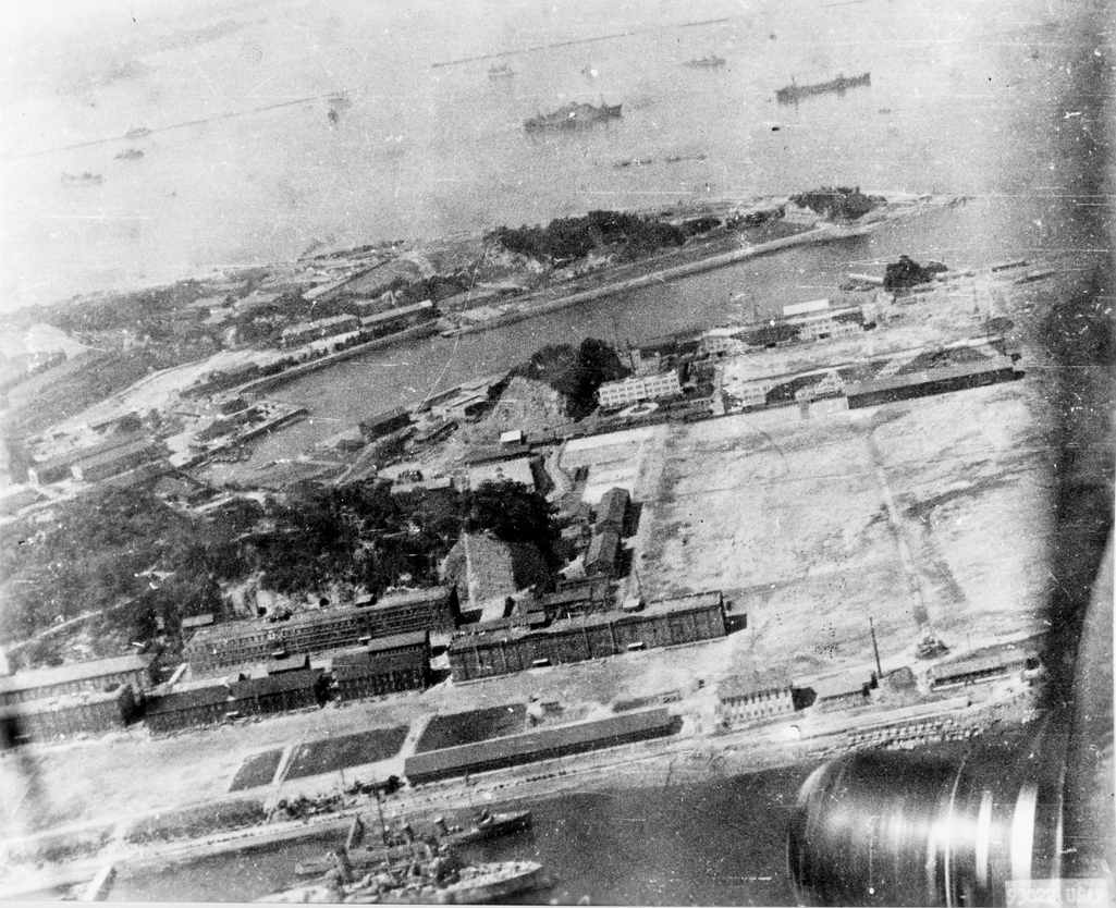Aerial view of the naval base at Yokosuka, Japan, 18 Apr 1942, photo 2 of 2; photo taken by one of the Doolittle raiders