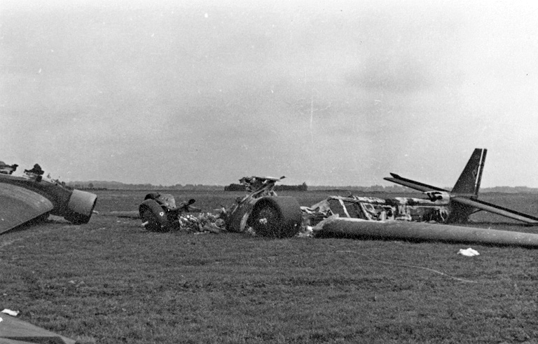 Crashed German Ju 52 aircraft in a field in the Netherlands, May-Jun 1940