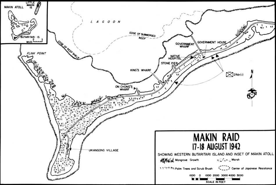 Map of the Makin Raid, Makin Island, 17 Aug 1942