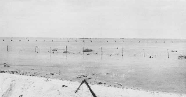 Japanese beach obstacles, Betio, Tarawa Atoll, 22 Nov 1943