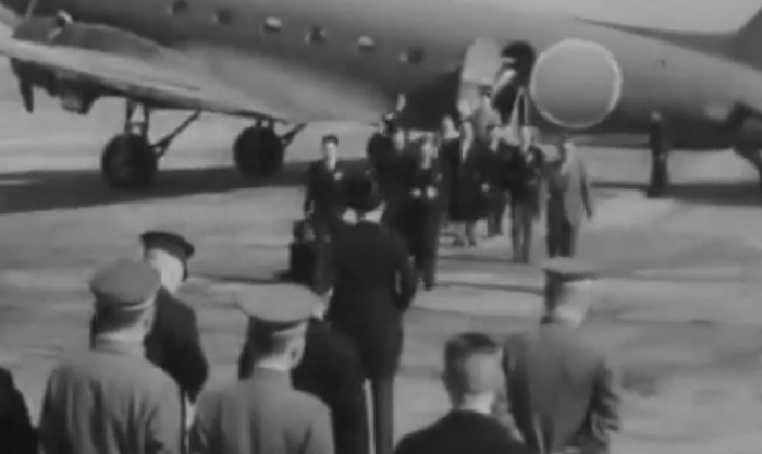 José Laurel and the Filipino delegation arriving for Greater East Asia Conference, Tokyo, Japan, 5 Nov 1943